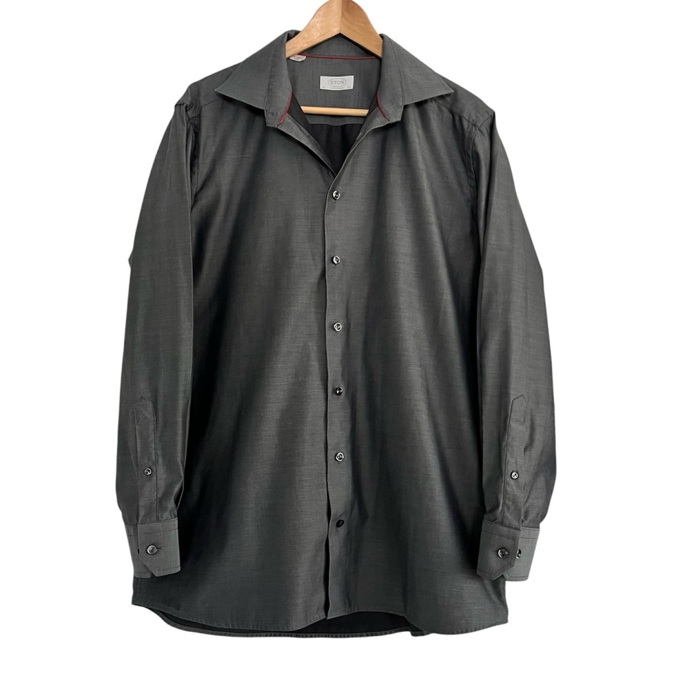 Eton Contemporary Fit Cotton Dress Shirt Men's Size 44, 17.5 Grey Button Up Down